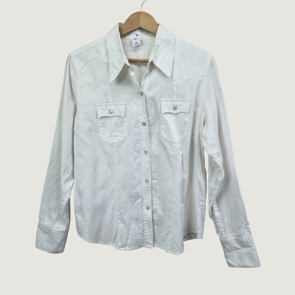 Gap Womens Western Pearl Snap Shirt White Long Sleeve Cotton Large Y2K 2003